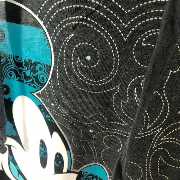 Disney Parks y2k Mickey Mouse Grey Rhinestone Hoodie Sweatshirt Women's Size L - Picture 5 of 10